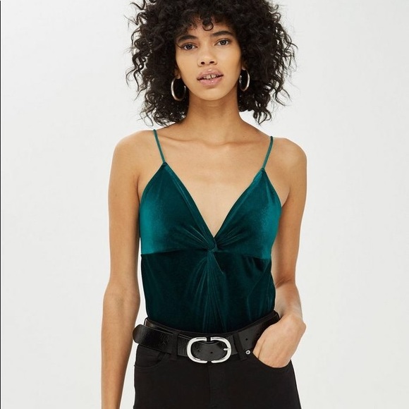 Topshop Tops - Topshop knot front velvet bodysuit